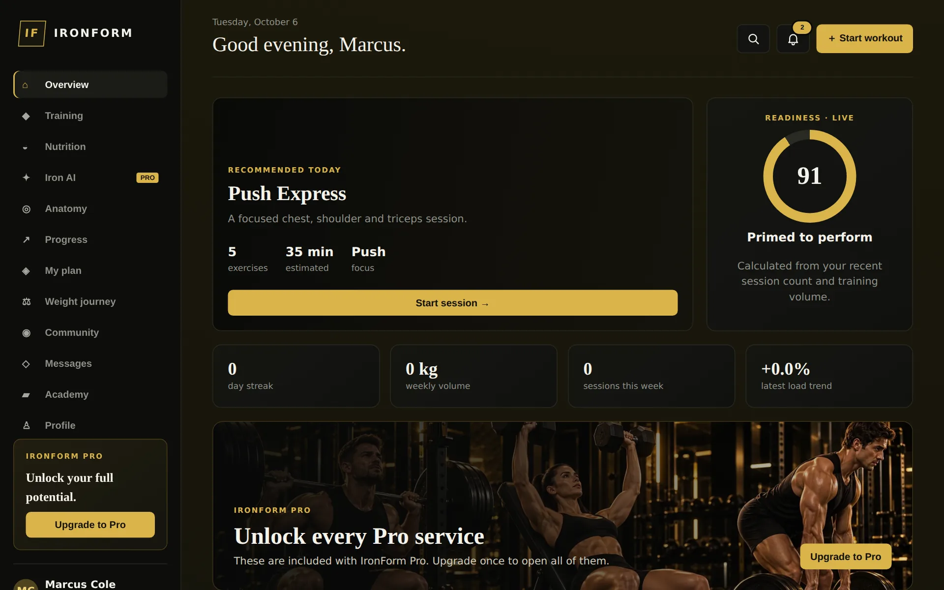 The IronForm overview screen